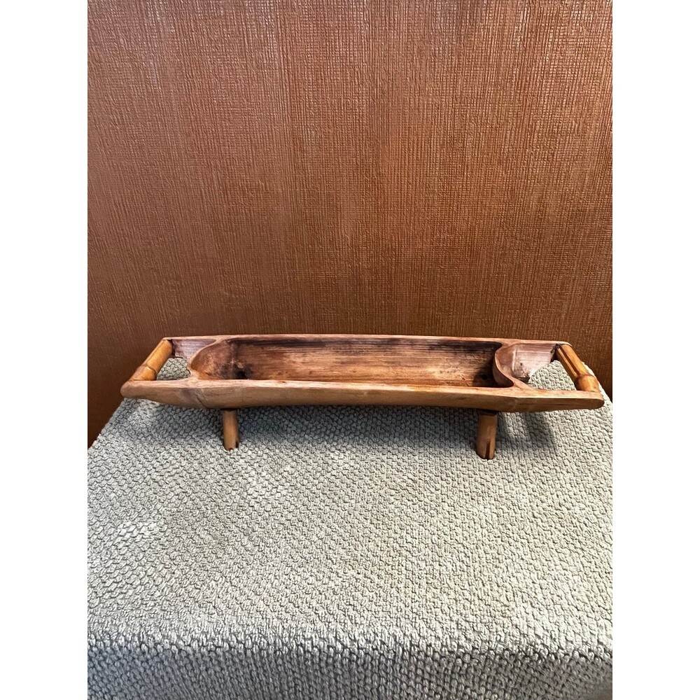 Vintage Handmade  Bamboo Footed Bowl   Measures About 18.5" x 4" x 3.5"
